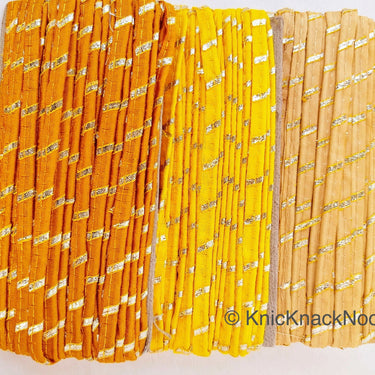 Yellow Buttercup And Gold Stripes Piping Cord Trim, Approx. 8 mm wide, One Yard Trim